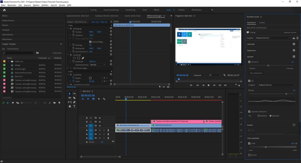 Audio Arbeitsbereich in Adobe Premiere