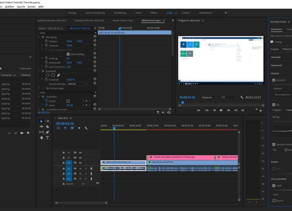 Audio Arbeitsbereich in Adobe Premiere