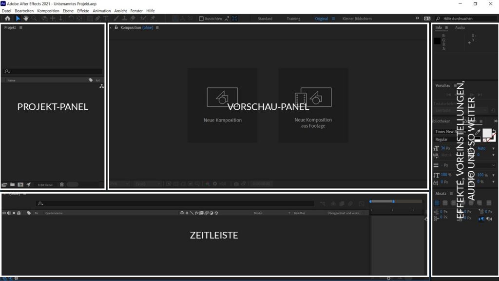 Der Arbeitsbereich von After Effetcs