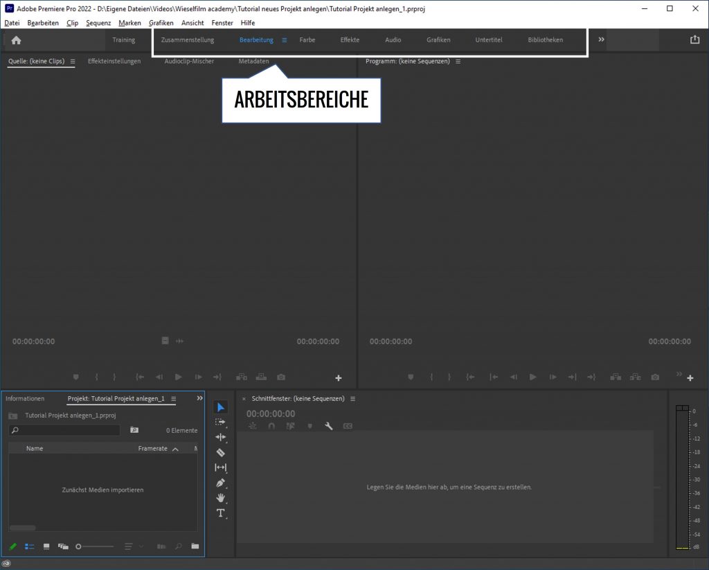 Arbeitsbereiche in Premiere