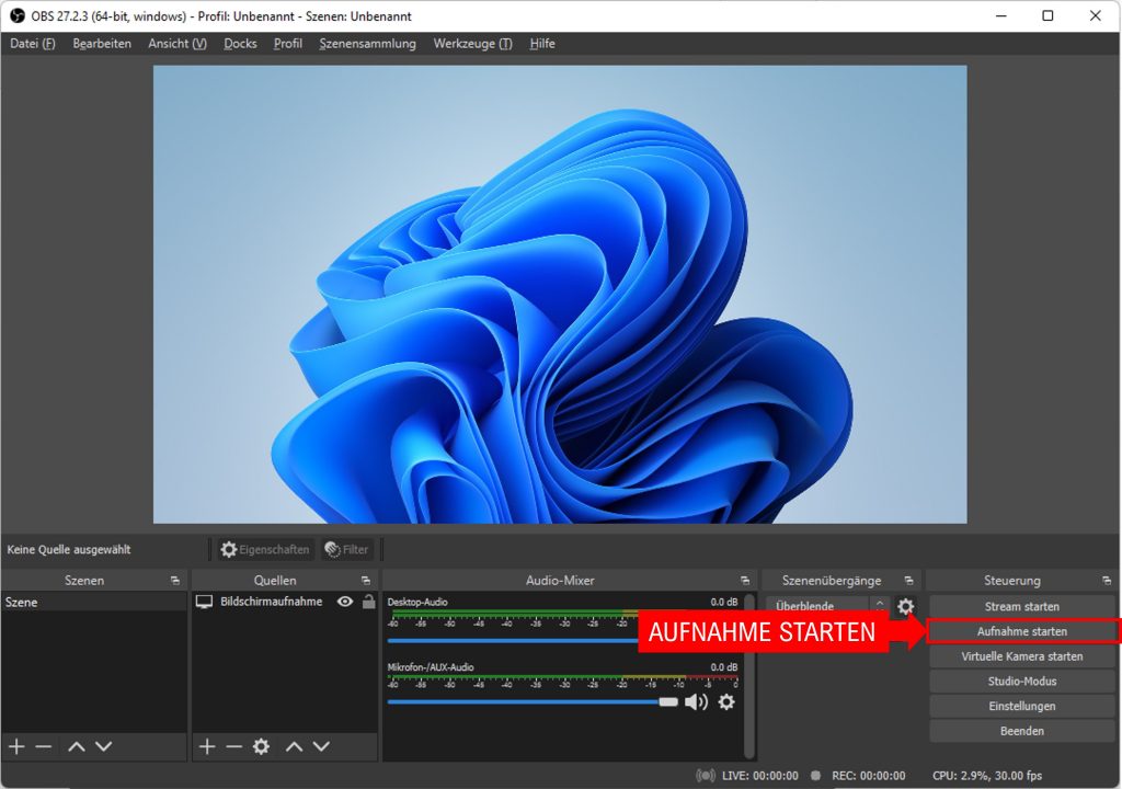 OBS Aufnahme starten