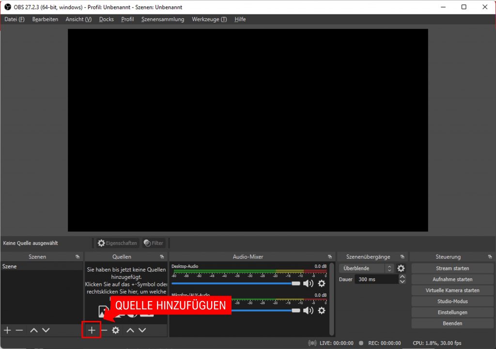 OBS Quelle hinzufügen