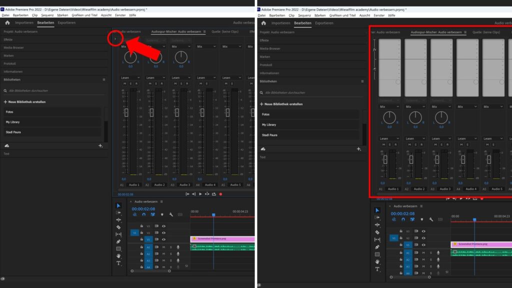 Audio Arbeitsbereich mit und ohne Effekte