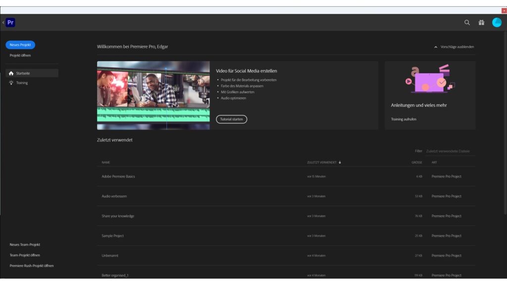Startseite Premiere Pro