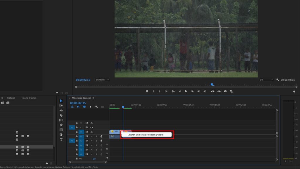 Überblendungen in Adobe Premiere Löchen und Lücke schließen