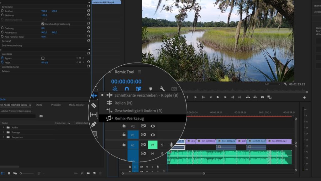 Remix-Tool in Adobe Premiere