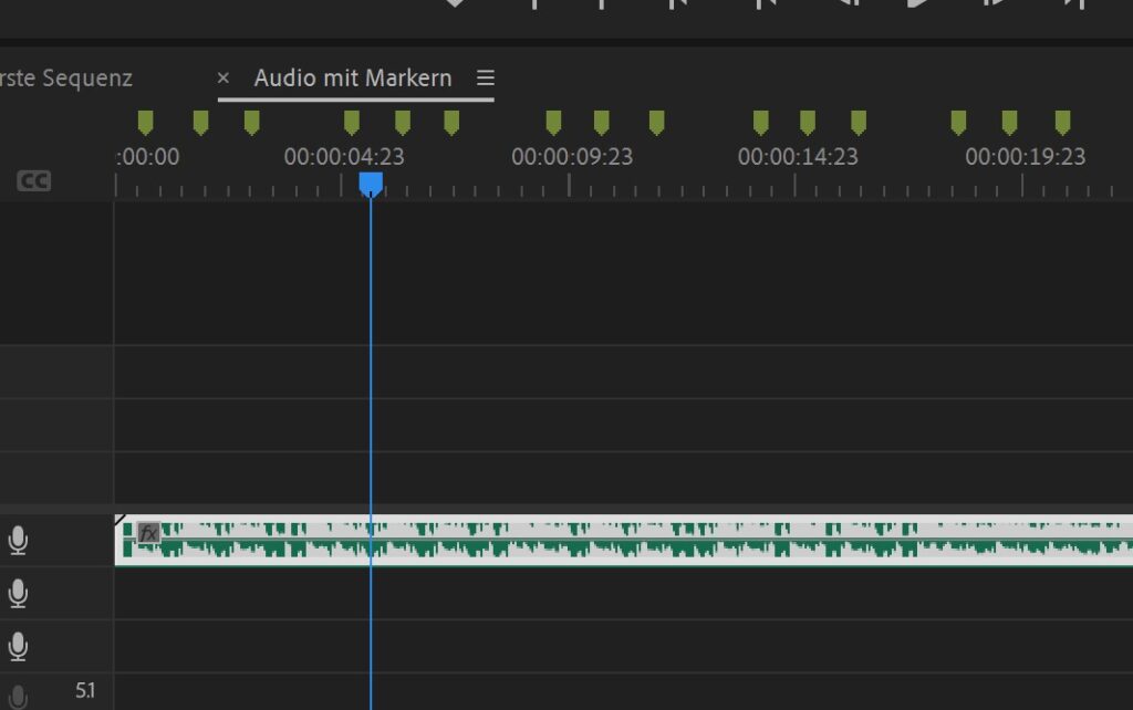 Adobe Premiere Timeline mit Markern zum Takt der Musik