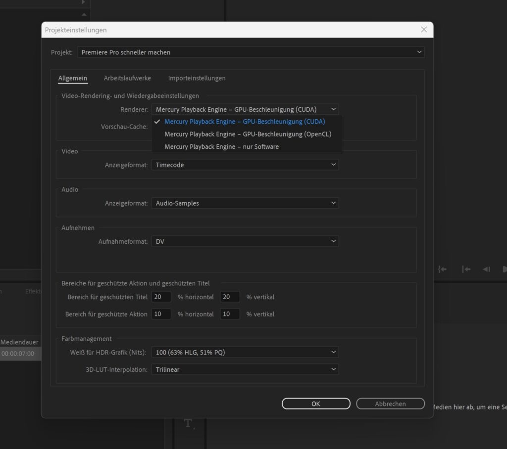 Premiere Pro schneller machen mit Renderer ändern