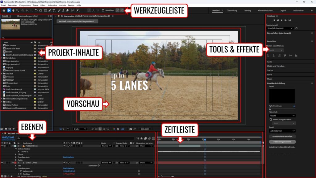 Die Oberfläche von After Effects