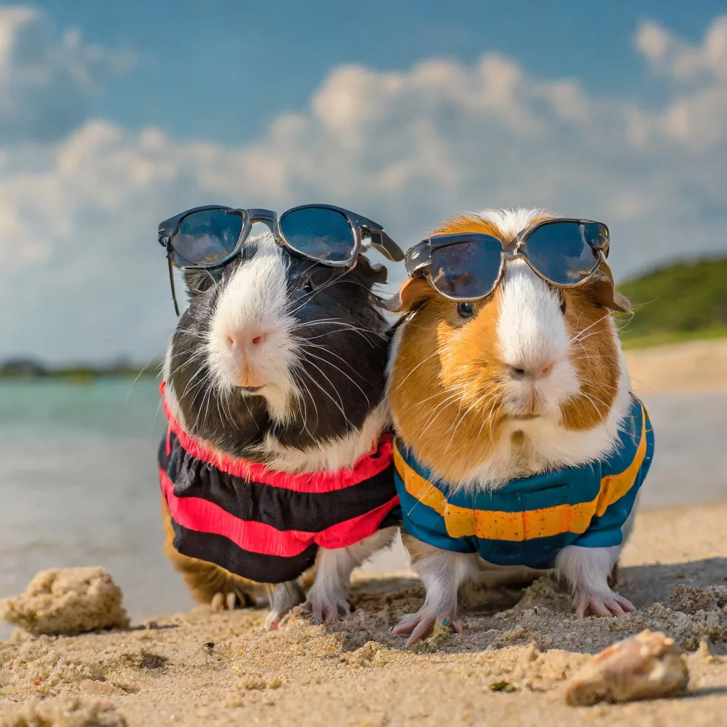 Zwei Meerschweinchen am Strand erstellt mit der generativen KI Adobe Firefly