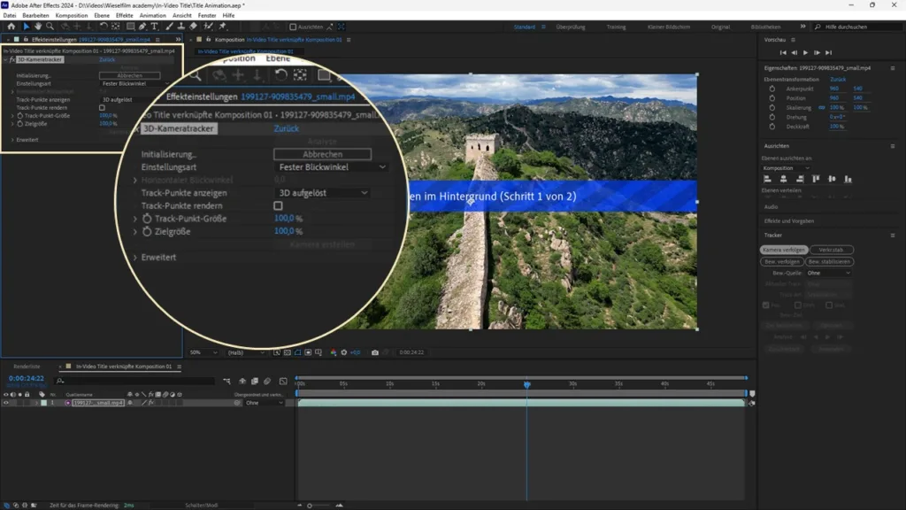 Motion Tracking Titel in After Effects erstellen Fortschritt der Kameraverfolgung