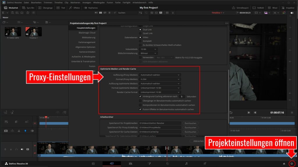 Proxy-Einstellungen in DaVinci Resolve