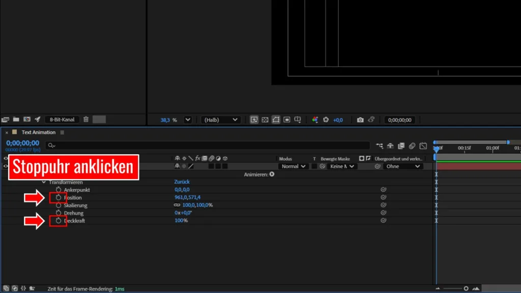 Dynamische Text-Animation wie Apple, Google und Co mit After Effects erstellen Keyframes aktivieren