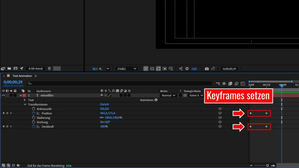 Dynamische Text-Animation wie Apple, Google und Co mit After Effects erstellen Weitere Keyframes setzen
