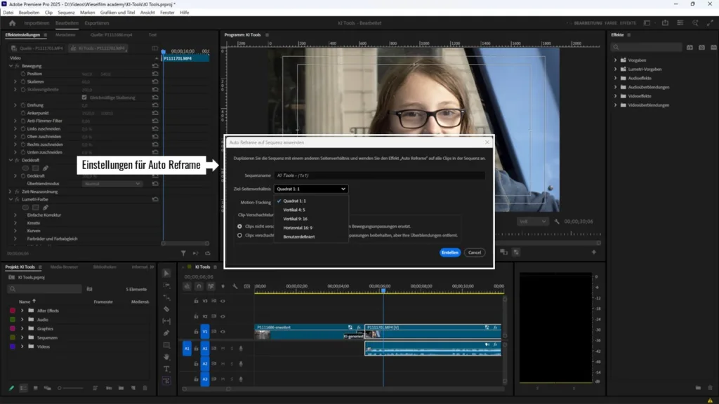 Einstellungen Auto Reframe