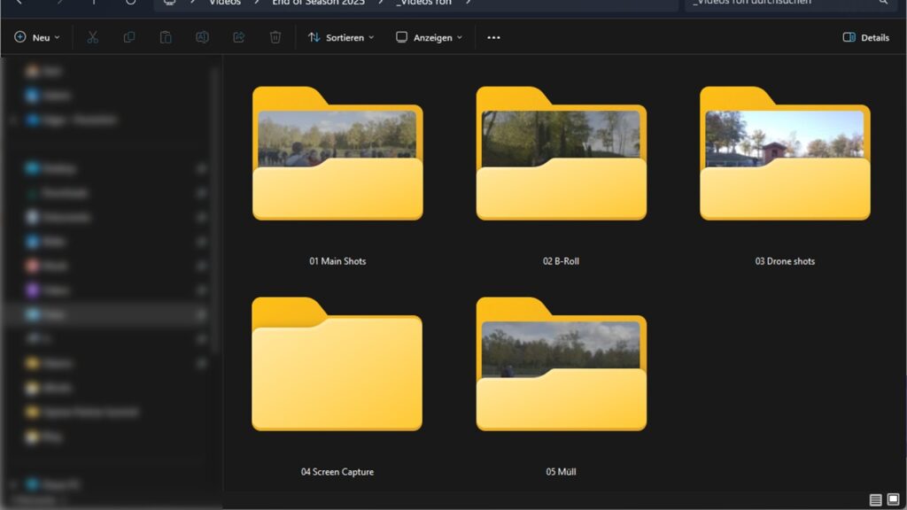 Aufnahmen in verschiedenen Ordnern organisieren