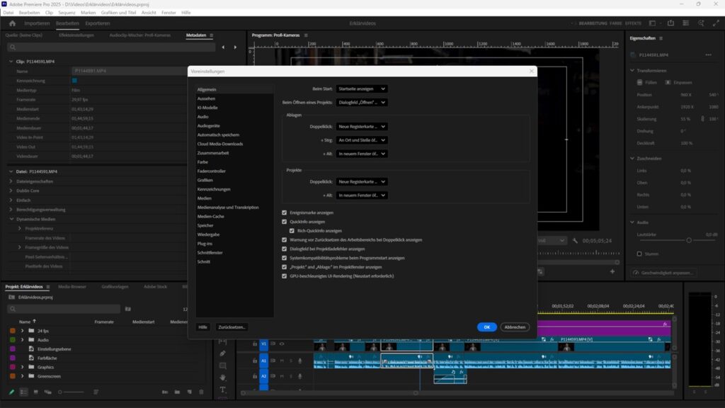 Einstellungen in Adobe Premiere Pro anpassen, kopieren und sichern Einstellungen in Adobe Premiere Pro